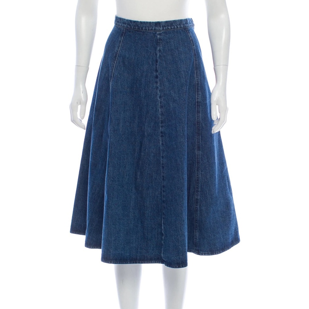 Michael Kors Denim A-Line Midi Skirt 8 Made in Italy 100% Cotton - Picture 2 of 9